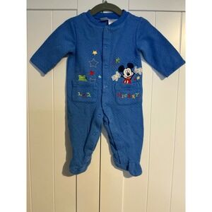 Disney Baby Blue Mickey Mouse Quilted Footed Pajamas Romper 3-6 Months